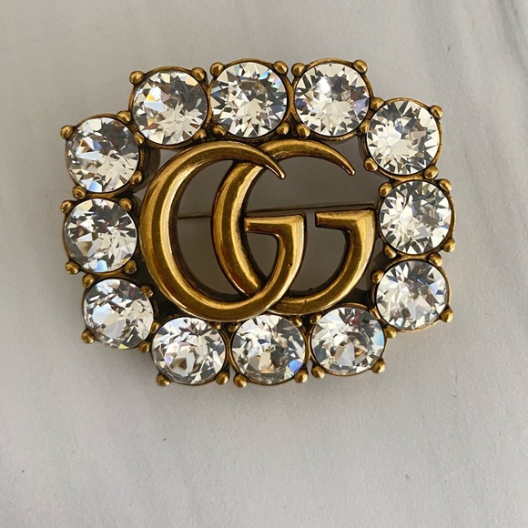 Gucci Jewelry Gucci Gg Crystal Large Brooch Authentic Bronze Poshmark
